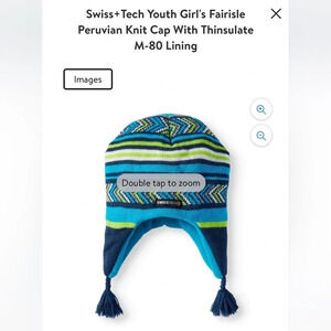 Swiss+Tech Youth Girl's Fairisle Peruvian Knit Cap With Thinsulate‎ M-80 Lining.